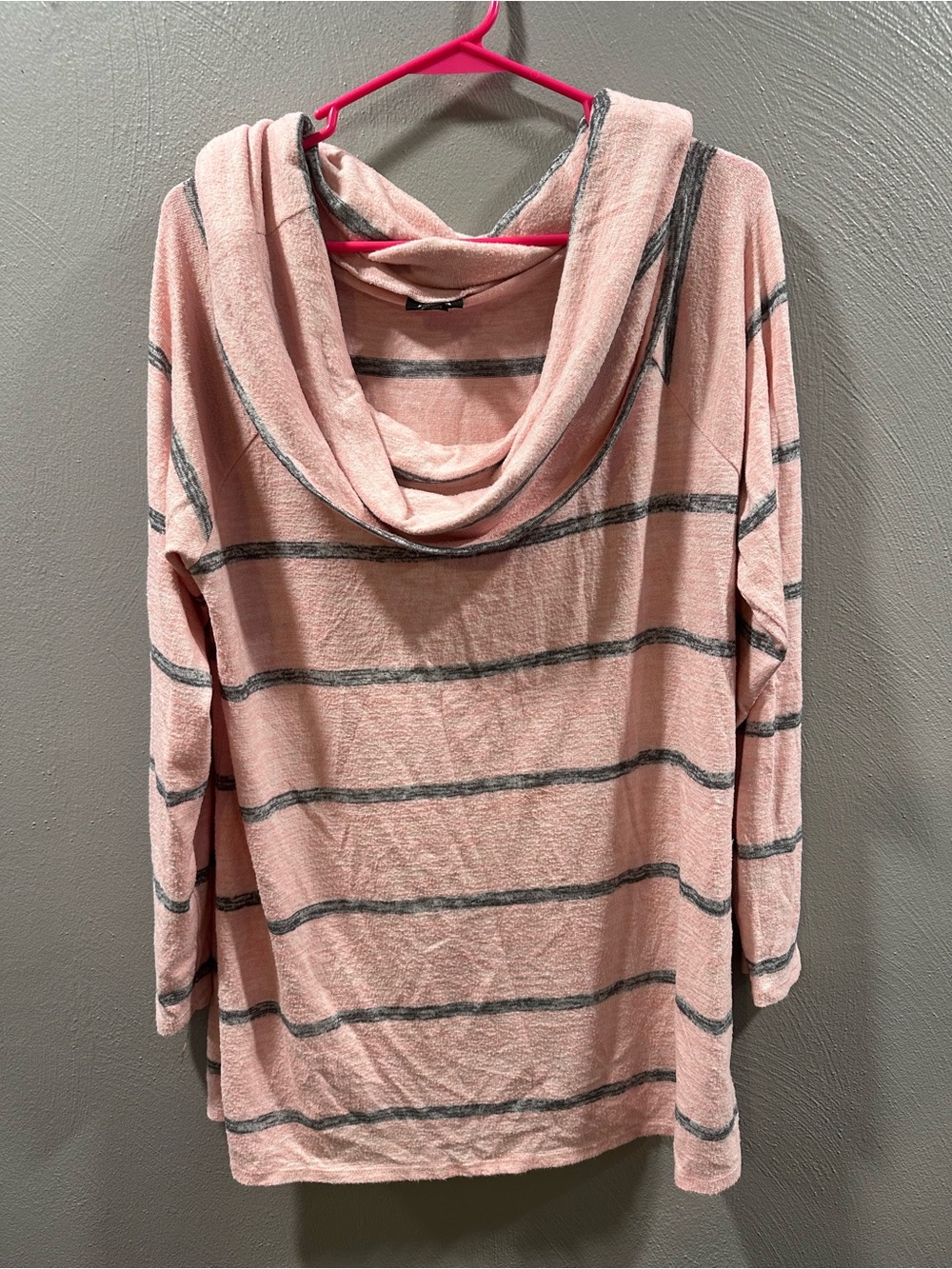 a.n.a Pink and Gray Striped Hooded Short Sleeve Top